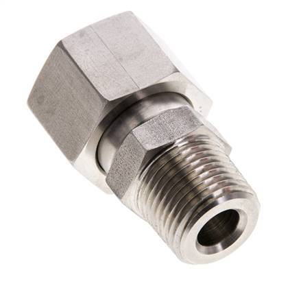 12S & 3/8'' NPT RVS Rechte Draaidoorvoer Buitendraad 630bar FKM O-ring en Afdichtconus Verstelbaar ISO 8434-1