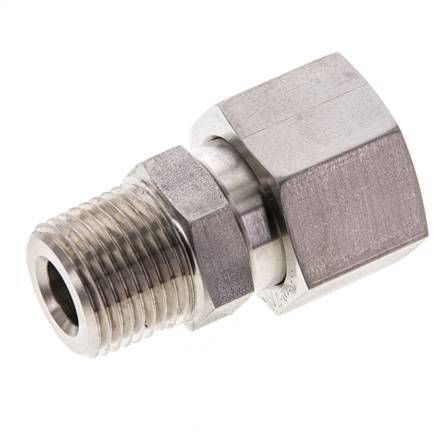 12S & 3/8'' NPT RVS Rechte Draaidoorvoer Buitendraad 630bar FKM O-ring en Afdichtconus Verstelbaar ISO 8434-1