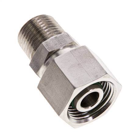 12S & 3/8'' NPT RVS Rechte Draaidoorvoer Buitendraad 630bar FKM O-ring en Afdichtconus Verstelbaar ISO 8434-1