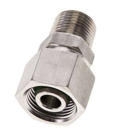 12S & 3/8'' NPT RVS Rechte Draaidoorvoer Buitendraad 630bar FKM O-ring en Afdichtconus Verstelbaar ISO 8434-1