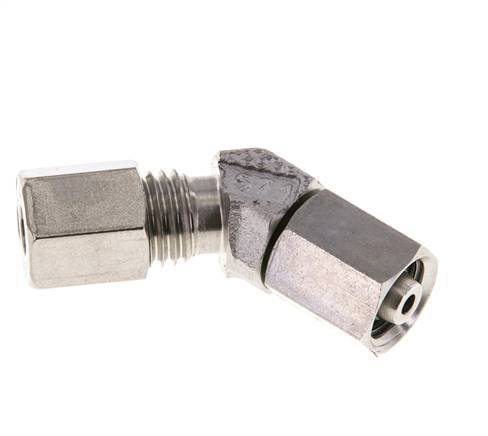 6L RVS 45gr L-stuk Snijringkoppeling Draaidoorvoer 315bar FKM O-ring en Afdichtconus Verstelbaar ISO 8434-1