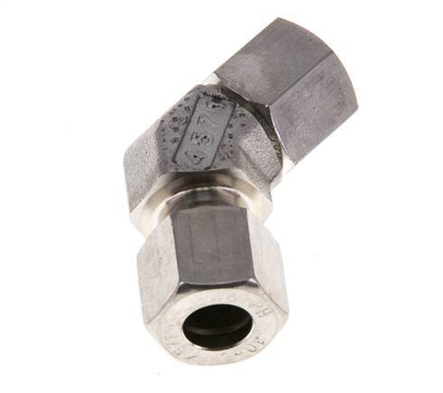 10L RVS 45gr L-stuk Snijringkoppeling Draaidoorvoer 315bar FKM O-ring en Afdichtconus Verstelbaar ISO 8434-1