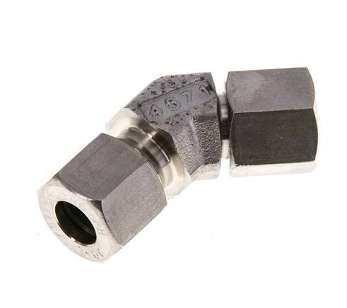 10L RVS 45gr L-stuk Snijringkoppeling Draaidoorvoer 315bar FKM O-ring en Afdichtconus Verstelbaar ISO 8434-1