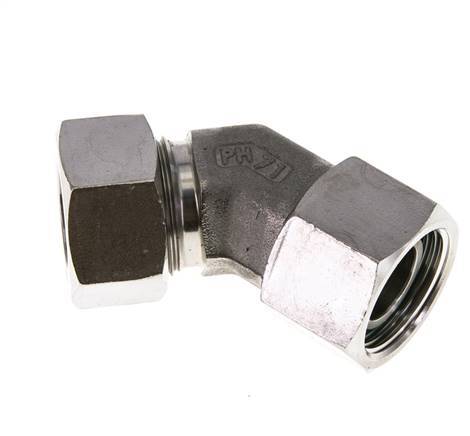 22L RVS 45gr L-stuk Snijringkoppeling Draaidoorvoer 160bar FKM O-ring en Afdichtconus Verstelbaar ISO 8434-1