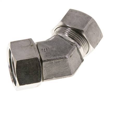 28L RVS 45gr L-stuk Snijringkoppeling Draaidoorvoer 160bar FKM O-ring en Afdichtconus Verstelbaar ISO 8434-1