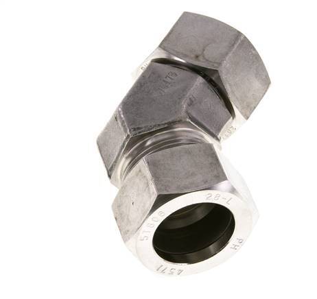 28L RVS 45gr L-stuk Snijringkoppeling Draaidoorvoer 160bar FKM O-ring en Afdichtconus Verstelbaar ISO 8434-1