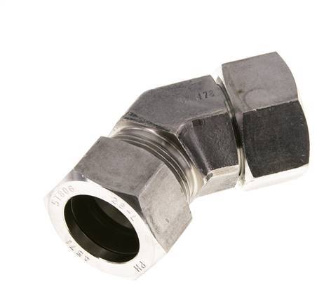 28L RVS 45gr L-stuk Snijringkoppeling Draaidoorvoer 160bar FKM O-ring en Afdichtconus Verstelbaar ISO 8434-1