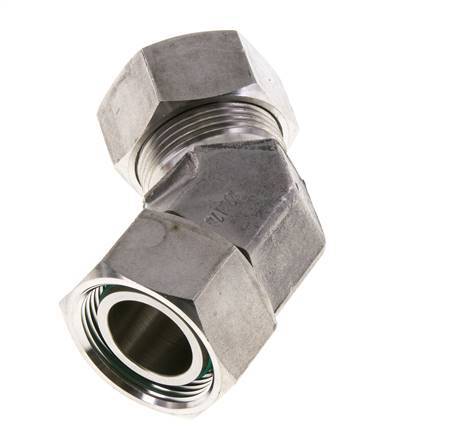28L RVS 45gr L-stuk Snijringkoppeling Draaidoorvoer 160bar FKM O-ring en Afdichtconus Verstelbaar ISO 8434-1