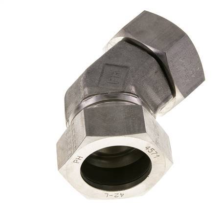 42L RVS 45gr L-stuk Snijringkoppeling Draaidoorvoer 160bar FKM O-ring en Afdichtconus Verstelbaar ISO 8434-1