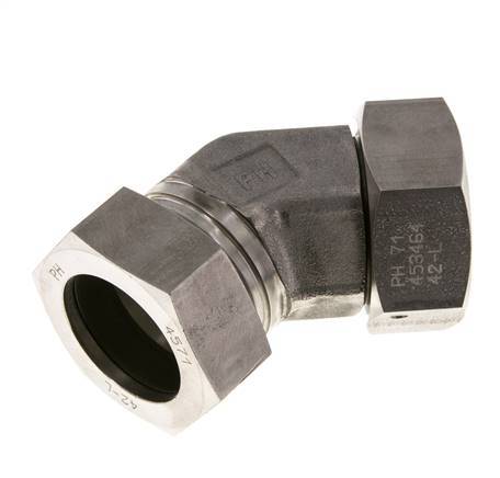 42L RVS 45gr L-stuk Snijringkoppeling Draaidoorvoer 160bar FKM O-ring en Afdichtconus Verstelbaar ISO 8434-1