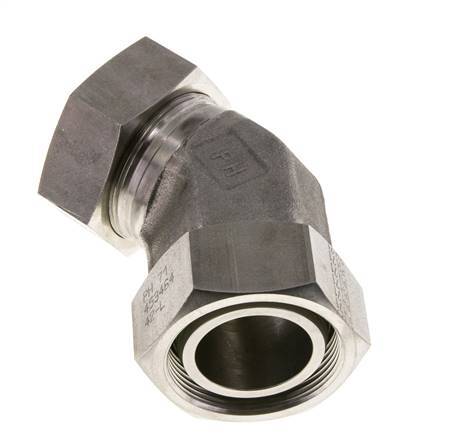 42L RVS 45gr L-stuk Snijringkoppeling Draaidoorvoer 160bar FKM O-ring en Afdichtconus Verstelbaar ISO 8434-1