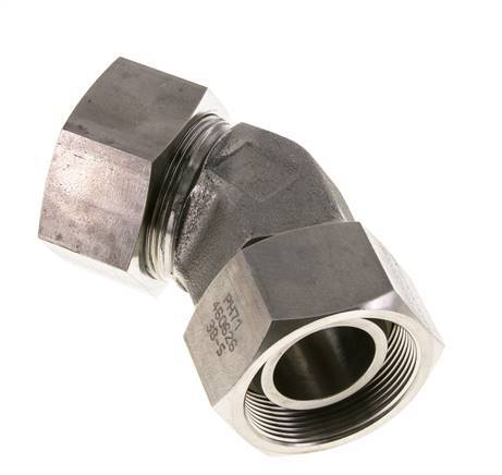 38S RVS 45gr L-stuk Snijringkoppeling Draaidoorvoer 315bar FKM O-ring en Afdichtconus Verstelbaar ISO 8434-1
