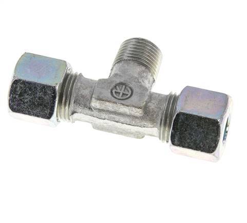 10S & M16x1.5 (con) Verzinkt Stalen T-stuk Snijringkoppeling Buitendraad 640bar ISO 8434-1