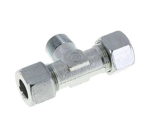 16S & M22x1.5 (con) Verzinkt Stalen T-stuk Snijringkoppeling Buitendraad 400bar ISO 8434-1