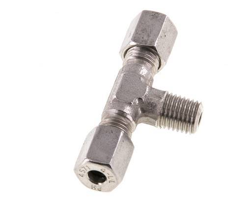 4LL & M8x1 (con) RVS T-stuk Snijringkoppeling Buitendraad 100bar ISO 8434-1