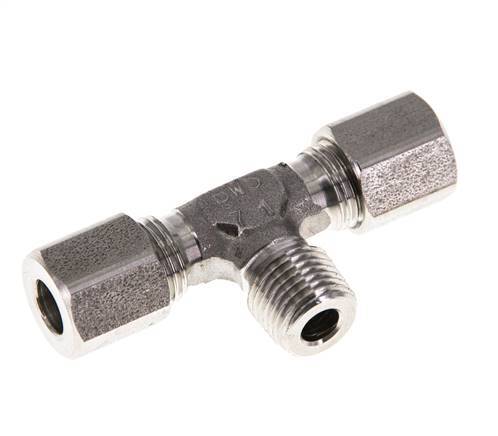 6LL & M10x1 (con) RVS T-stuk Snijringkoppeling Buitendraad 100bar ISO 8434-1