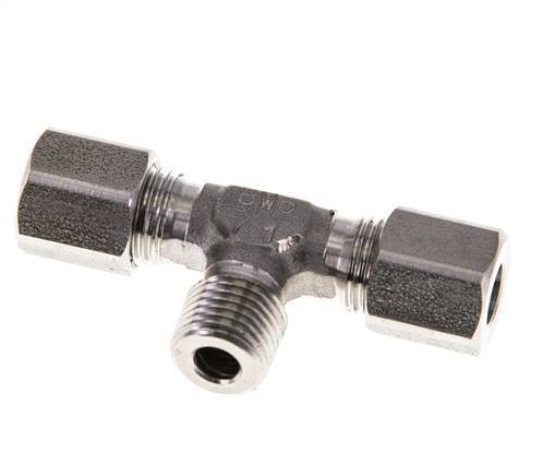 6LL & M10x1 (con) RVS T-stuk Snijringkoppeling Buitendraad 100bar ISO 8434-1