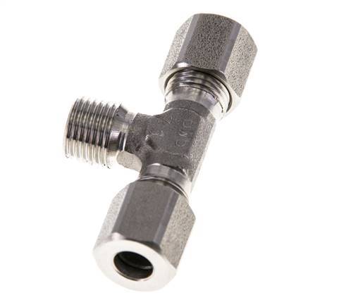 6LL & M10x1 (con) RVS T-stuk Snijringkoppeling Buitendraad 100bar ISO 8434-1