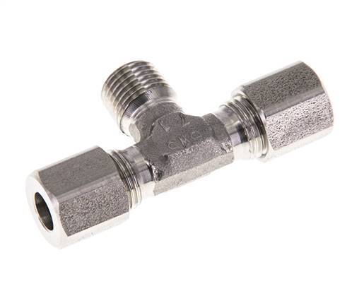6LL & M10x1 (con) RVS T-stuk Snijringkoppeling Buitendraad 100bar ISO 8434-1