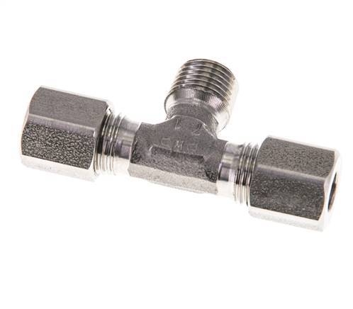 6LL & M10x1 (con) RVS T-stuk Snijringkoppeling Buitendraad 100bar ISO 8434-1