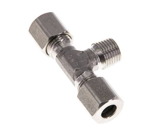 6LL & M10x1 (con) RVS T-stuk Snijringkoppeling Buitendraad 100bar ISO 8434-1