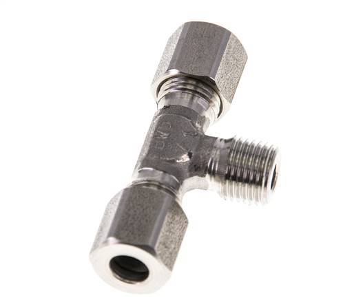 6LL & M10x1 (con) RVS T-stuk Snijringkoppeling Buitendraad 100bar ISO 8434-1