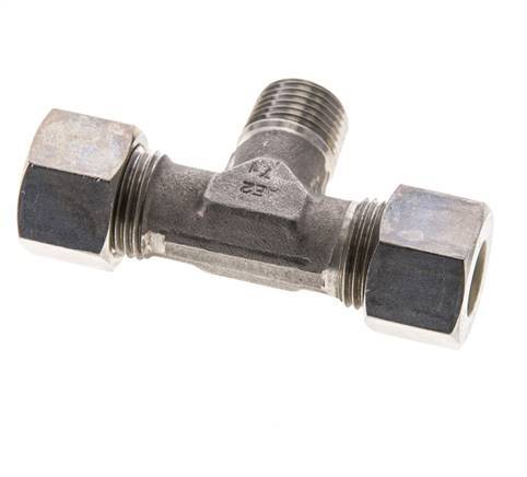 12L & M16x1.5 (con) RVS T-stuk Knelfitting Buitendraad 315bar ISO 8434-1
