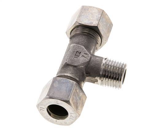 12L & M16x1.5 (con) RVS T-stuk Knelfitting Buitendraad 315bar ISO 8434-1