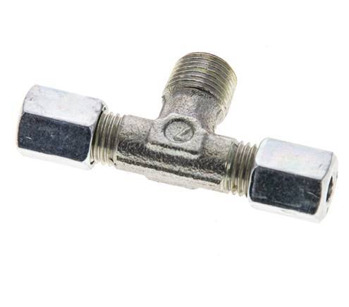 4LL & R1/8'' Verzinkt Stalen T-stuk Snijringkoppeling Buitendraad 100bar ISO 8434-1