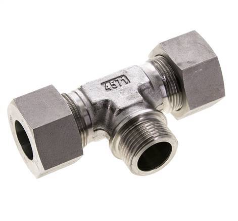 25S & G1'' RVS T-stuk Snijringkoppeling Buitendraad 400bar ISO 8434-1