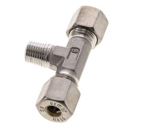 8S & R1/4'' RVS T-stuk Knelfitting Buitendraad 500bar ISO 8434-1