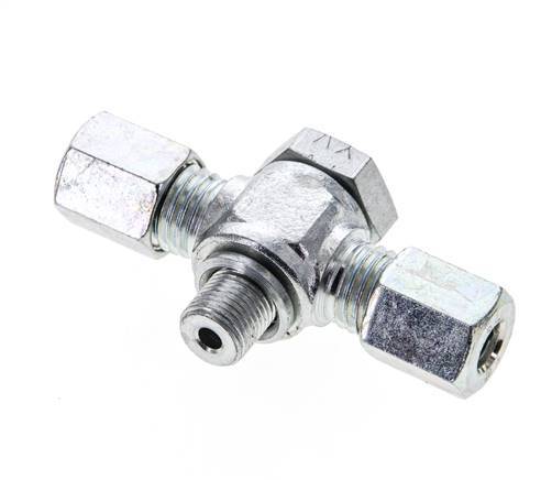 6L & G1/8'' Zink plated Steel Tee Swivel Joint Cutting Fitting with Male Threads 315 bar ISO 8434-1