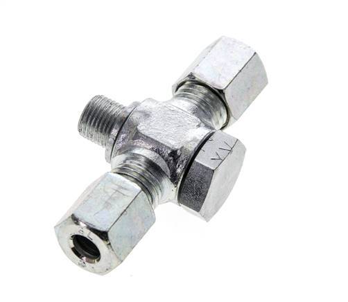 6L & G1/8'' Zink plated Steel Tee Swivel Joint Cutting Fitting with Male Threads 315 bar ISO 8434-1