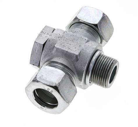 22L & G3/4'' Zink plated Steel Tee Swivel Joint Cutting Fitting with Male Threads 160 bar ISO 8434-1