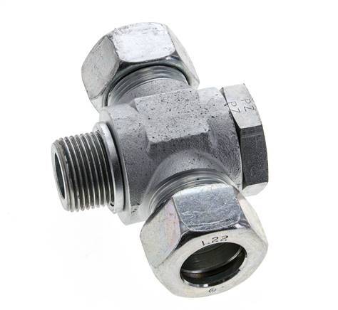 22L & G3/4'' Zink plated Steel Tee Swivel Joint Cutting Fitting with Male Threads 160 bar ISO 8434-1