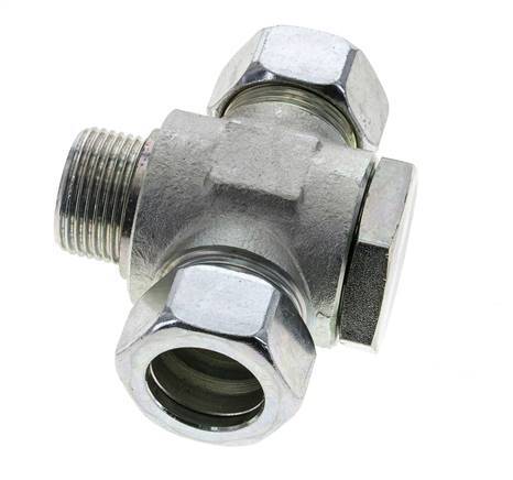 28L & G1'' Zink plated Steel Tee Swivel Joint Cutting Fitting with Male Threads 160 bar ISO 8434-1