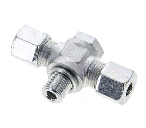 8S & G1/4'' Zink plated Steel Tee Swivel Joint Cutting Fitting with Male Threads 400 bar ISO 8434-1