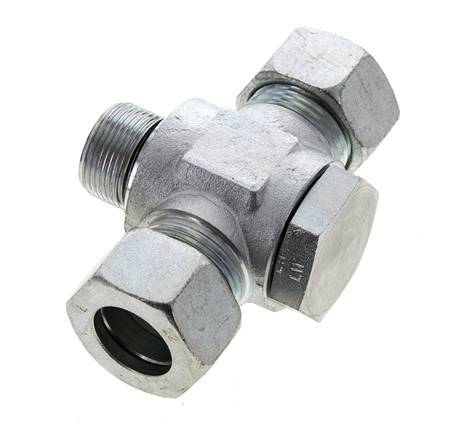 22L & M26x1.5 Zink plated Steel Tee Swivel Joint Cutting Fitting with Male Threads 160 bar NBR ISO 8434-1