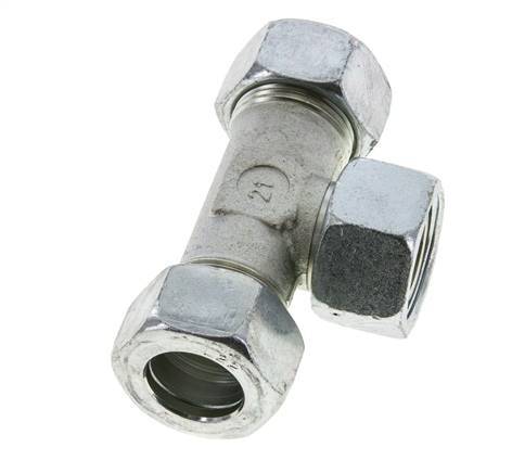 22L Zink plated Steel T-Shape Tee Cutting Fitting with Swivel 160 bar NBR Adjustable ISO 8434-1