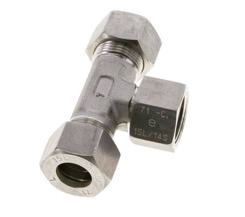15L RVS T-stuk Knelfitting Draaidoorvoer 315bar FKM Verstelbaar ISO 8434-1