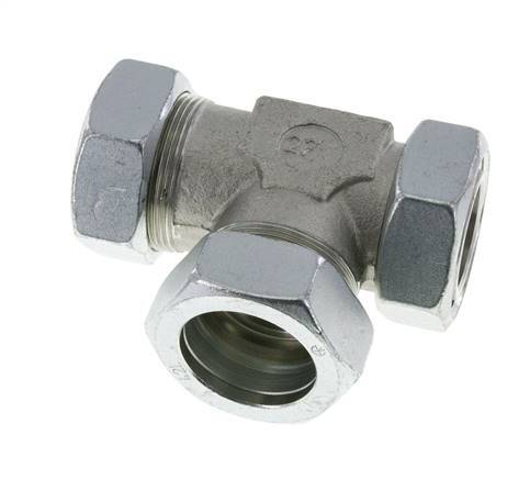 42L Zink Geplateerd Staal Haakse T-stuk Snijdende Fitting met Wartel 160 bar NBR Verstelbaar ISO 8434-1