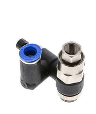 Flow Control Silencer Meter-Out Rotatable 8 mm - G1/4''-G1/8'' Brass/PA 66 with Pilot Operated Check Valve