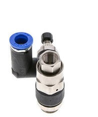 Flow Control Silencer Meter-Out Rotatable 8 mm - G1/4''-G1/8'' Brass/PA 66 with Pilot Operated Check Valve
