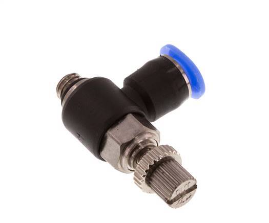 Flow Control Silencer Meter-Out Elbow 4 mm - M5 Brass/PBT