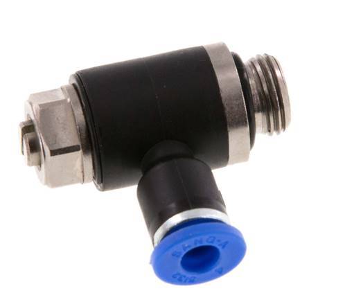 L-stuk Regelventiel 4 mm - G1/8'' Regeling-Uit Messing/Nylon Sleufschroef
