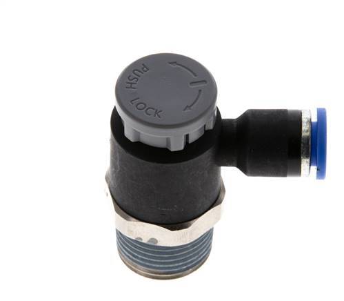 L-stuk Regelventiel 6 mm - R3/8'' Regeling-Uit Messing/Nylon Borgmoer