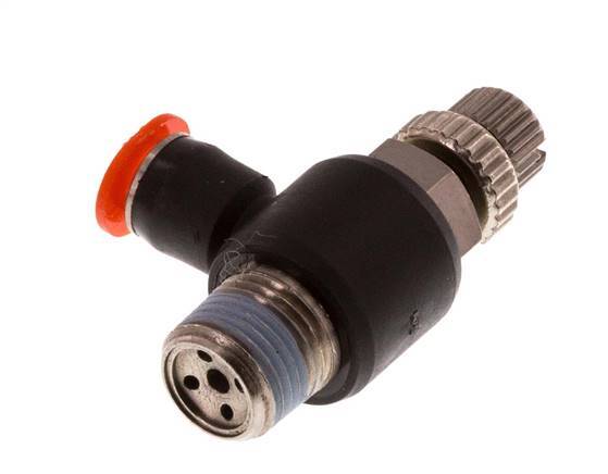 Flow Control Silencer Meter-In Elbow 4 mm - R1/8'' Brass/PBT