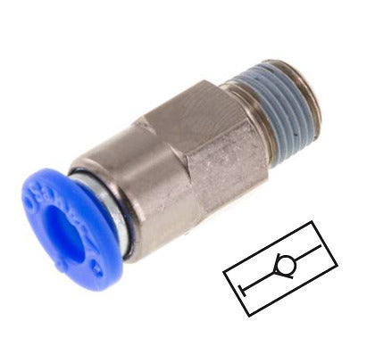 Push-In Fitting 10mm & R1/2'' Male Auto Shut-Off Brass/PBT 0-10bar (0-145psi)