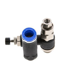 Flow Control Silencer Meter-Out Rotatable 8 mm - G1/8''-M5 Brass/PA 66 with Pilot Operated Check Valve