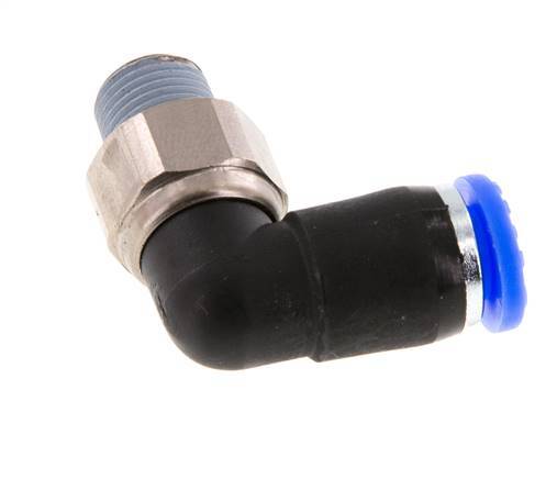 6mm & R1/8'' L-stuk Draaidoorvoer Insteek Buitendraad Vernikkeld Messing/PBT NBR